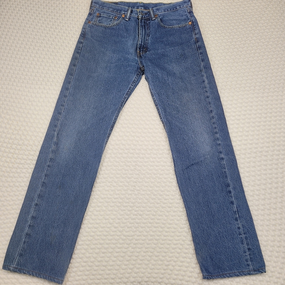 Levis Jeans Mens 33x34 Blue Denim 505 Straight Leg Light Wash Red Tab Cotton